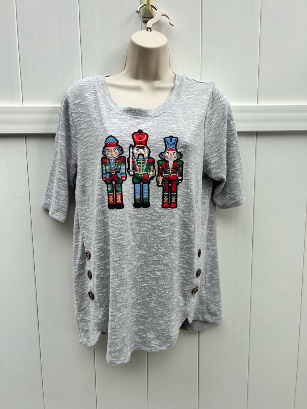Truself Christmas Nutcracker Half Sleeve Top Light Heather Grey | Size Medium